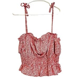 2/$30 Lida Kate - Red & White Floral Spaghetti Strap Crop Top Size Small